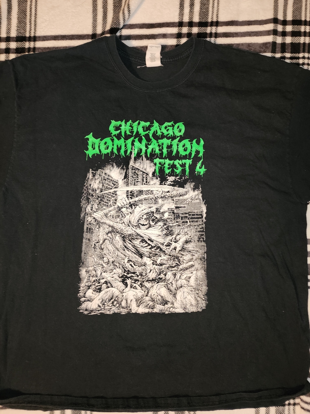 Gildan Black Short-Sleeve Tee with Neon Green Chicago Domination Fest Graphic